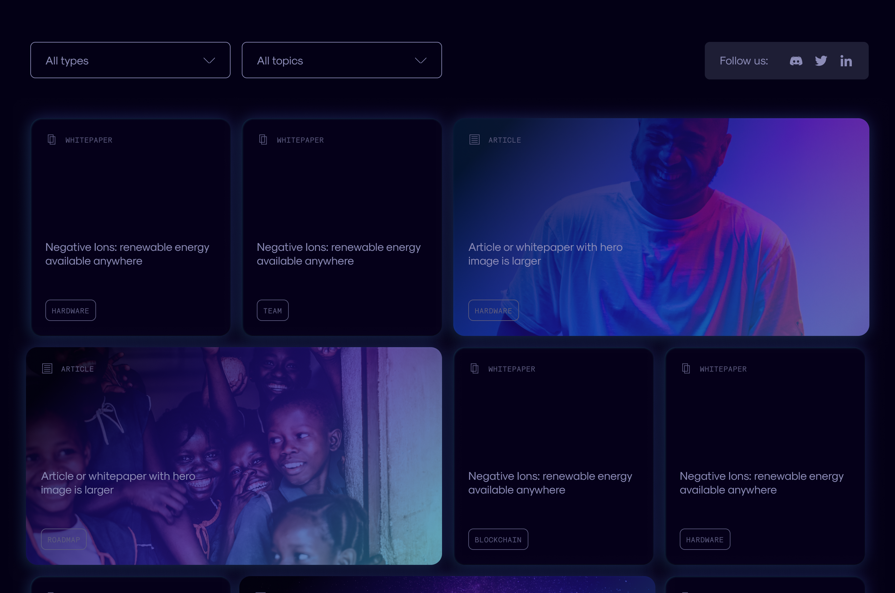 Articles section showing educational content